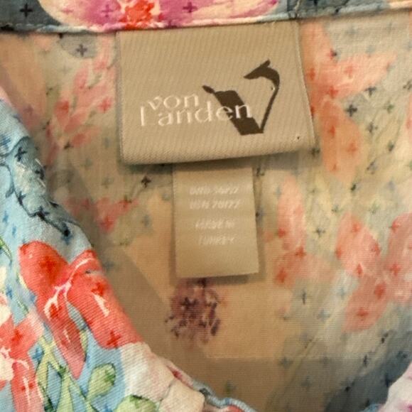 Ulla Popken Von Landen Dot Floral Print A-Line Dress Sz 20 Collared 3/4 Sleeves - Picture 5 of 12
